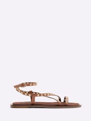 River Island Brown Eyelet Strappy Flat Sandals - Image 1 of 5