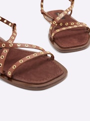 River Island Brown Eyelet Strappy Flat Sandals - Image 3 of 5