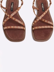 River Island Brown Eyelet Strappy Flat Sandals - Image 4 of 5