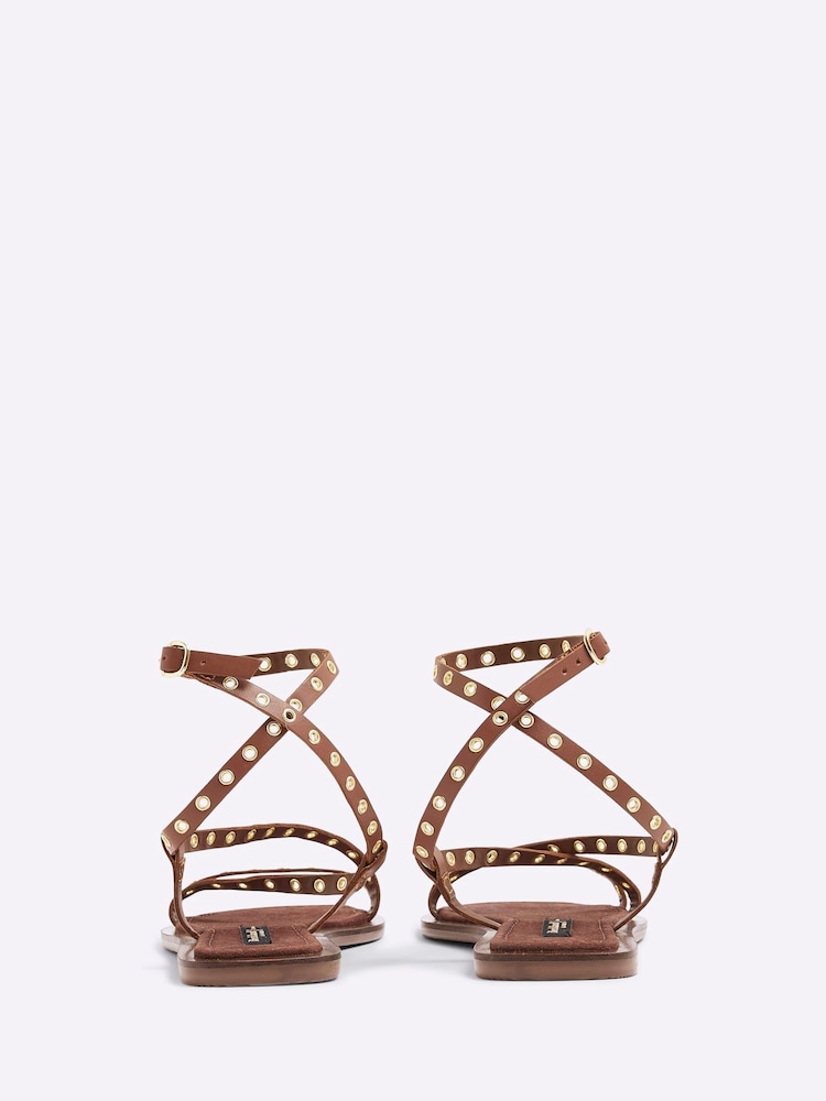 River Island Brown Eyelet Strappy Flat Sandals - Image 5 of 5