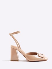 River Island Natural Block Heel Square Toe Shoes - Image 1 of 6