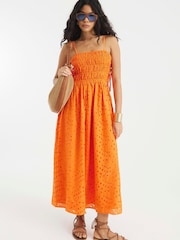 River Island Orange Broderie Baby Doll Maxi Dress - Image 1 of 3