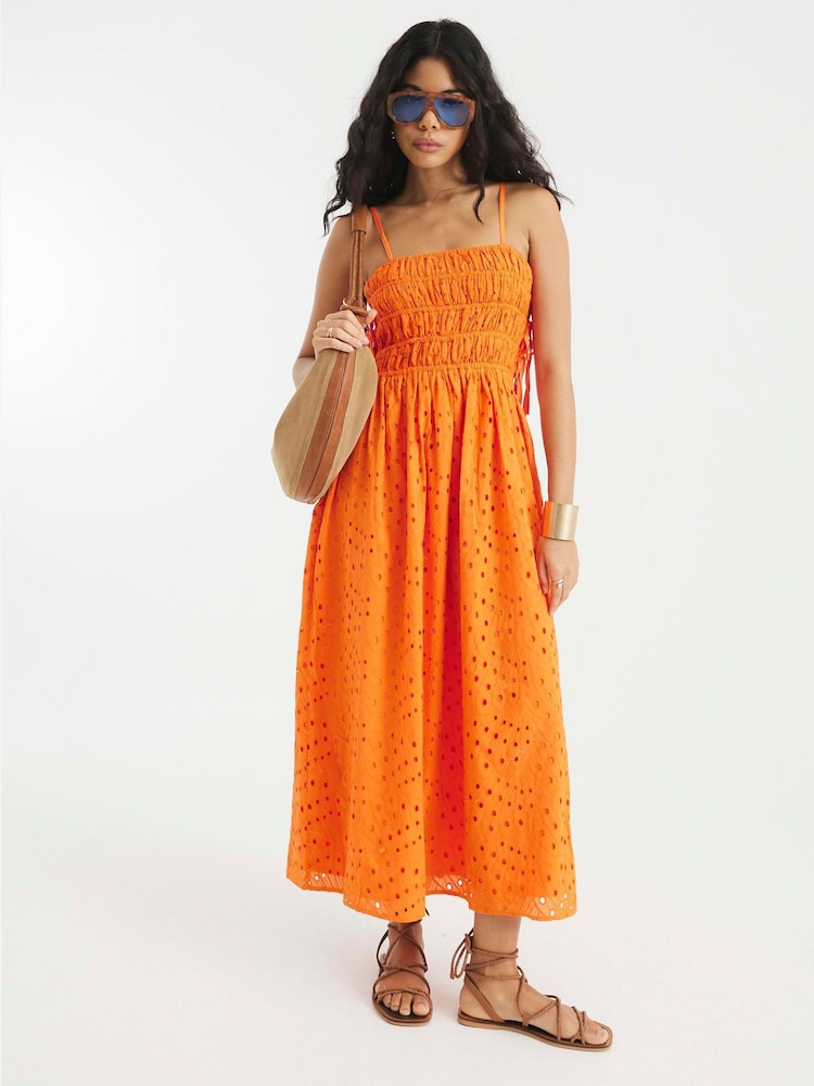 River Island Orange Broderie Baby Doll Maxi Dress - Image 3 of 3