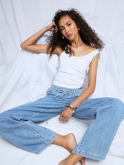 River Island Blue Wide Leg Tie Front Jeans - Image 3 of 4
