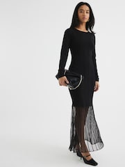 River Island Black Petite Mesh Hem Maxi Dress - Image 1 of 5