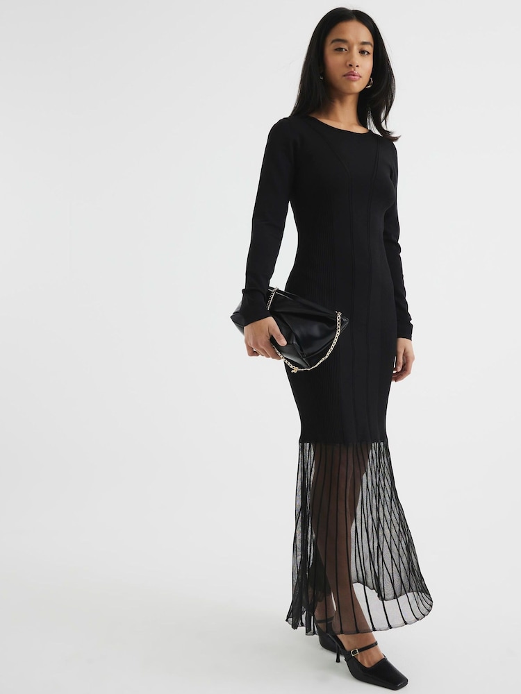 River Island Black Petite Mesh Hem Maxi Dress - Image 1 of 5 River Island Black Petite Mesh Hem Maxi Dress - Image 1 of 5
