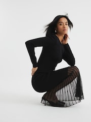 River Island Black Petite Mesh Hem Maxi Dress - Image 3 of 5