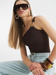 River Island Brown One Shoulder Trim Bodysuit - Image 1 of 3
