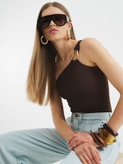 River Island Brown One Shoulder Trim Bodysuit - Image 2 of 3