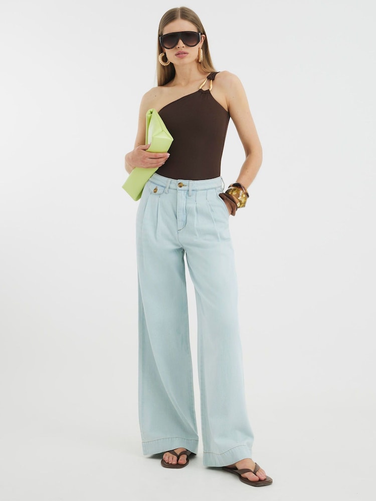 River Island Brown One Shoulder Trim Bodysuit - Image 3 of 3 River Island Brown One Shoulder Trim Bodysuit - Image 3 of 3