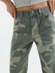 River Island Green Petite Relaxed Straight Camo Jeans - Image 1 of 5