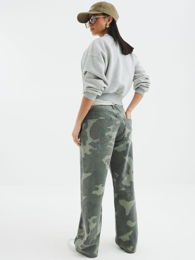 River Island Green Petite Relaxed Straight Camo Jeans - Image 2 of 5 River Island Green Petite Relaxed Straight Camo Jeans - Image 2 of 5