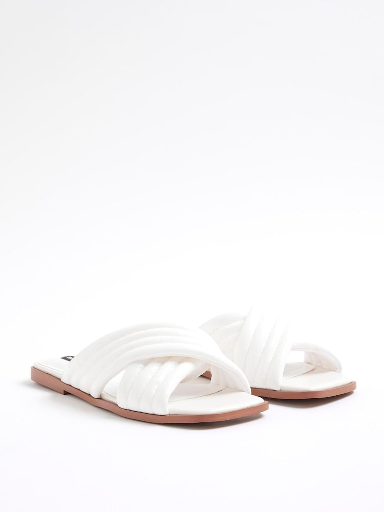 River Island White Padded Cross Strap Flat Mules - Image 1 of 6 River Island White Padded Cross Strap Flat Mules - Image 1 of 6