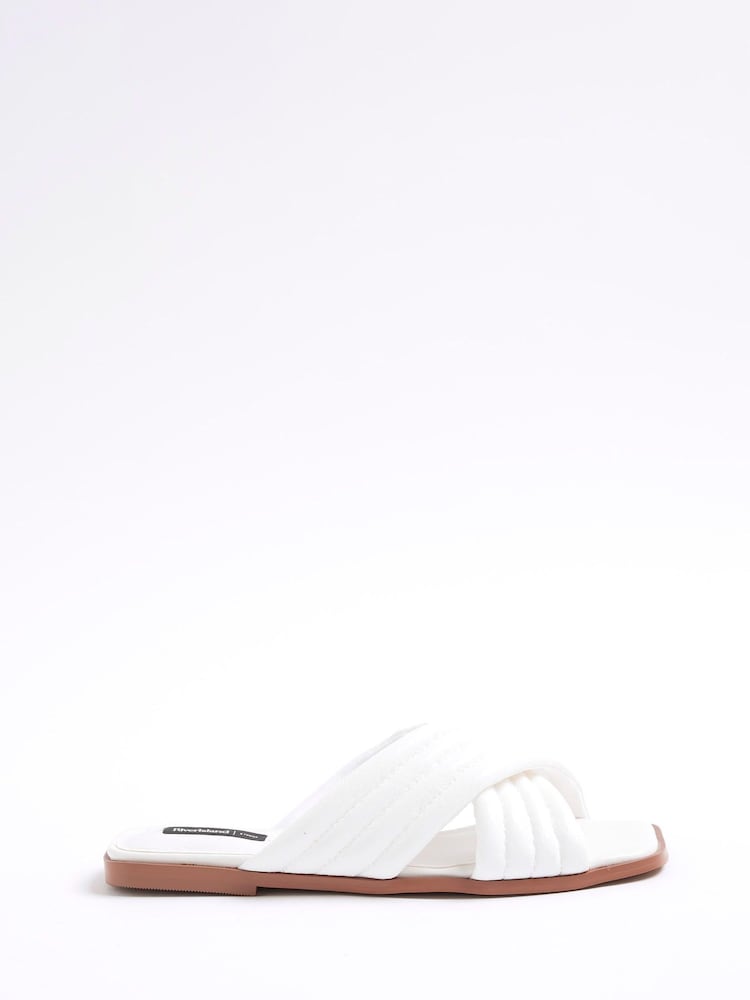 River Island White Padded Cross Strap Flat Mules - Image 2 of 6 River Island White Padded Cross Strap Flat Mules - Image 2 of 6