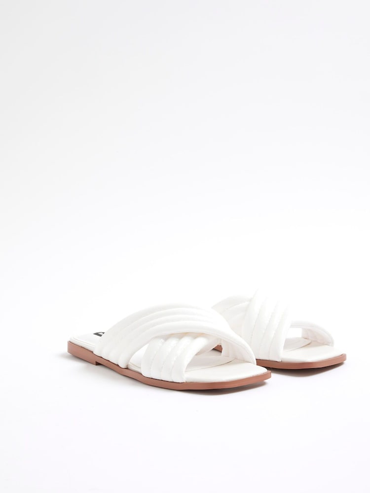 River Island White Padded Cross Strap Flat Mules - Image 3 of 6