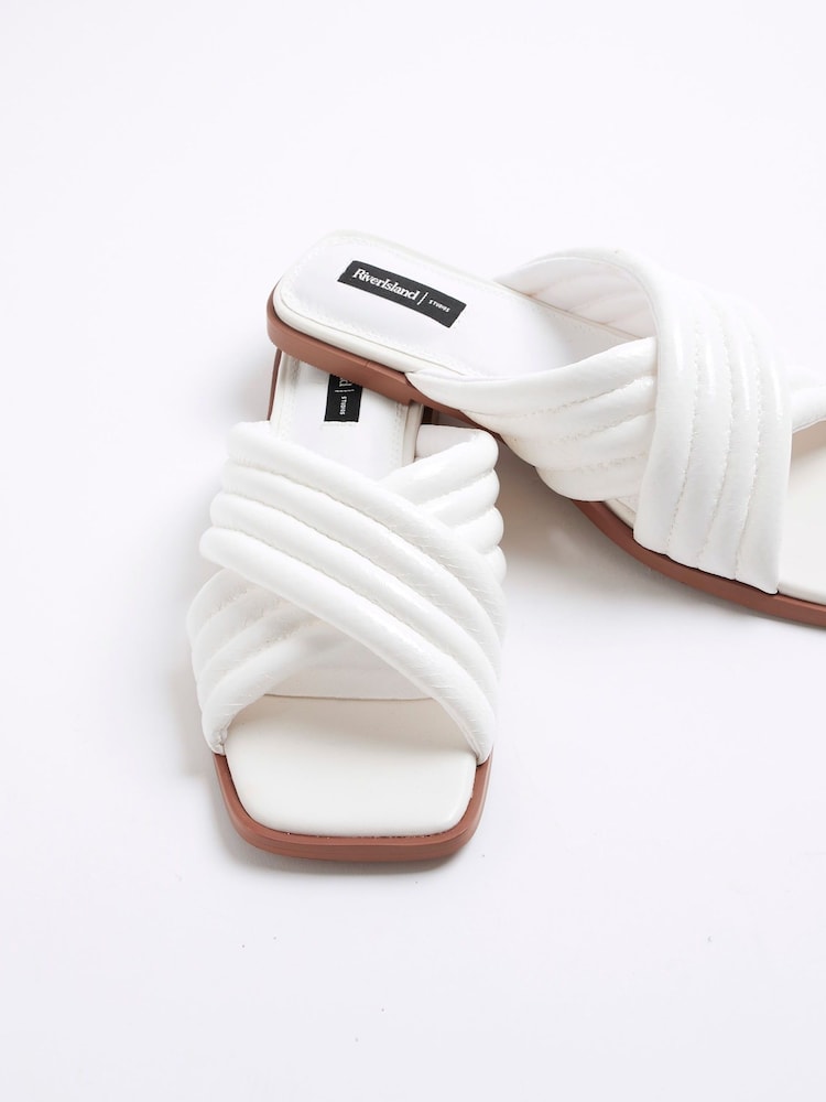 River Island White Padded Cross Strap Flat Mules - Image 5 of 6