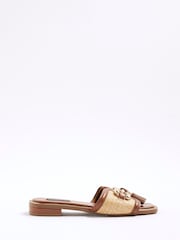 River Island Brown Raffia Snaffle Tassel Flat Mules - Image 1 of 4