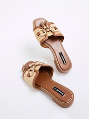 River Island Brown Raffia Snaffle Tassel Flat Mules - Image 3 of 4