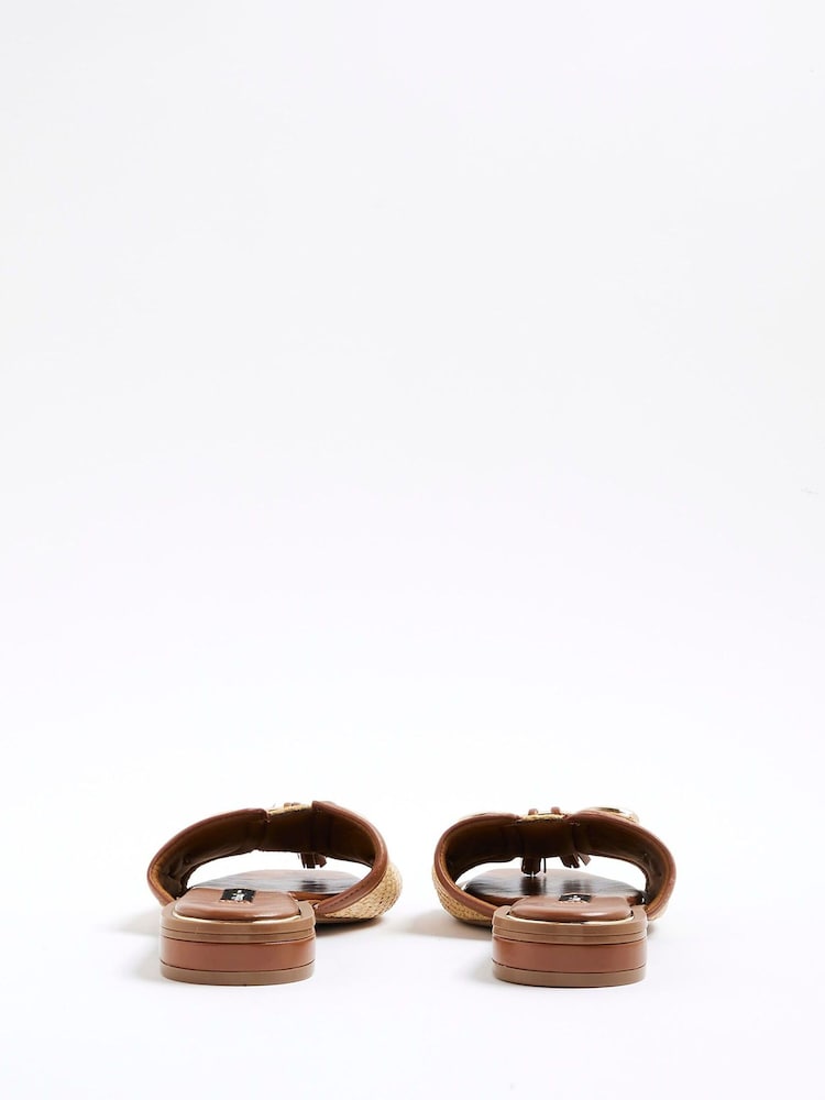 River Island Brown Raffia Snaffle Tassel Flat Mules - Image 4 of 4