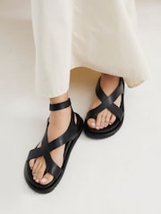 River Island Black Cross Over Footbed Sandals - Image 1 of 7