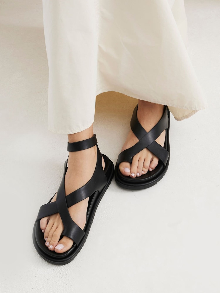 River Island Black Cross Over Footbed Sandals - Image 1 of 7 River Island Black Cross Over Footbed Sandals - Image 1 of 7