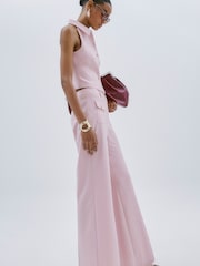 River Island Pink Petite Button Front Straight Leg Trousers - Image 1 of 3