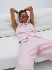 River Island Pink Petite Button Front Straight Leg Trousers - Image 2 of 3