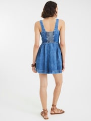 River Island Blue 100% Cotton Denim Seamed Mini Dress - Image 2 of 4