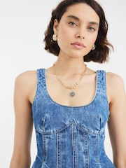 River Island Blue 100% Cotton Denim Seamed Mini Dress - Image 3 of 4