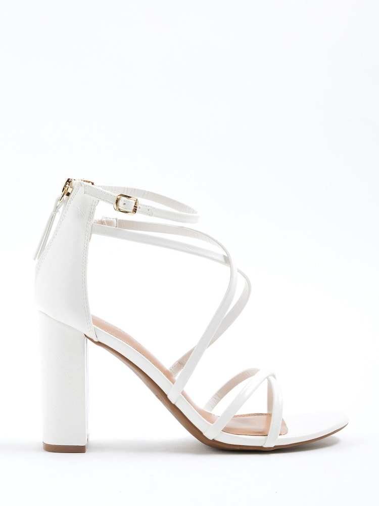 River Island White Strappy Blocked Heel Sandals - Image 2 of 6 River Island White Strappy Blocked Heel Sandals - Image 2 of 6