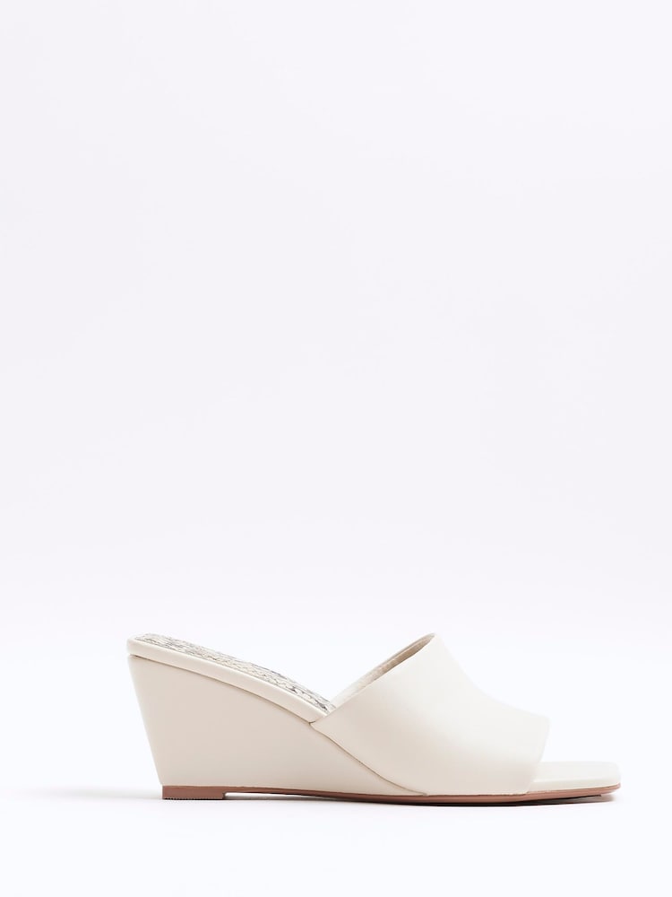 River Island White Square Toe Wedge Sandals - Image 2 of 6 River Island White Square Toe Wedge Sandals - Image 2 of 6
