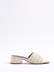 River Island Cream Woven Block Heel Sandals - Image 2 of 6