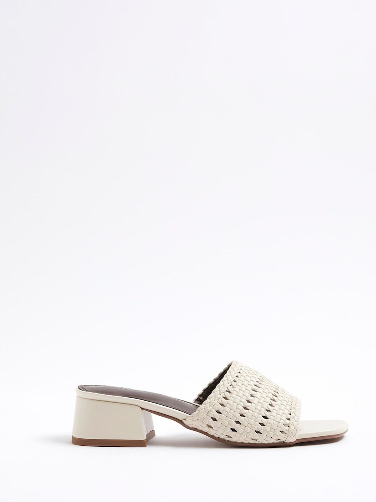 River Island Cream Woven Block Heel Sandals - Image 2 of 6 River Island Cream Woven Block Heel Sandals - Image 2 of 6
