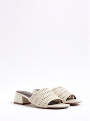 River Island Cream Woven Block Heel Sandals - Image 3 of 6