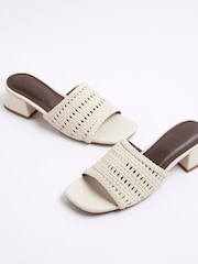 River Island Cream Woven Block Heel Sandals - Image 4 of 6