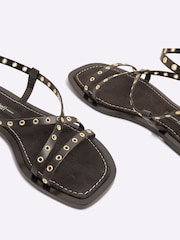 River Island Black Wide Fit Eyelet Strappy Flat Sandals - Image 5 of 6