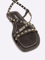 River Island Black Wide Fit Eyelet Strappy Flat Sandals - Image 6 of 6