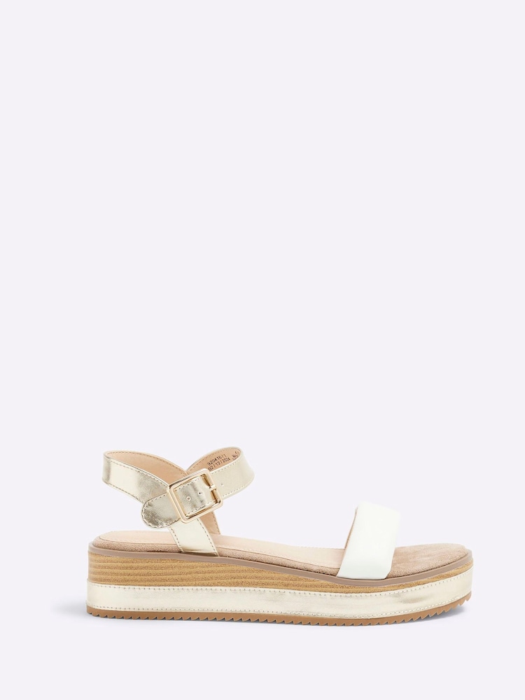River Island Gold Two Part Flatform Sandals - Image 2 of 6 River Island Gold Two Part Flatform Sandals - Image 2 of 6
