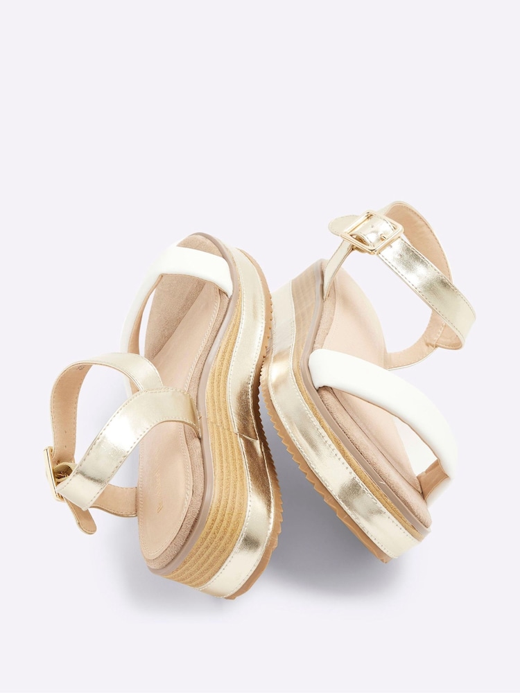 River Island Gold Two Part Flatform Sandals - Image 6 of 6 River Island Gold Two Part Flatform Sandals - Image 6 of 6