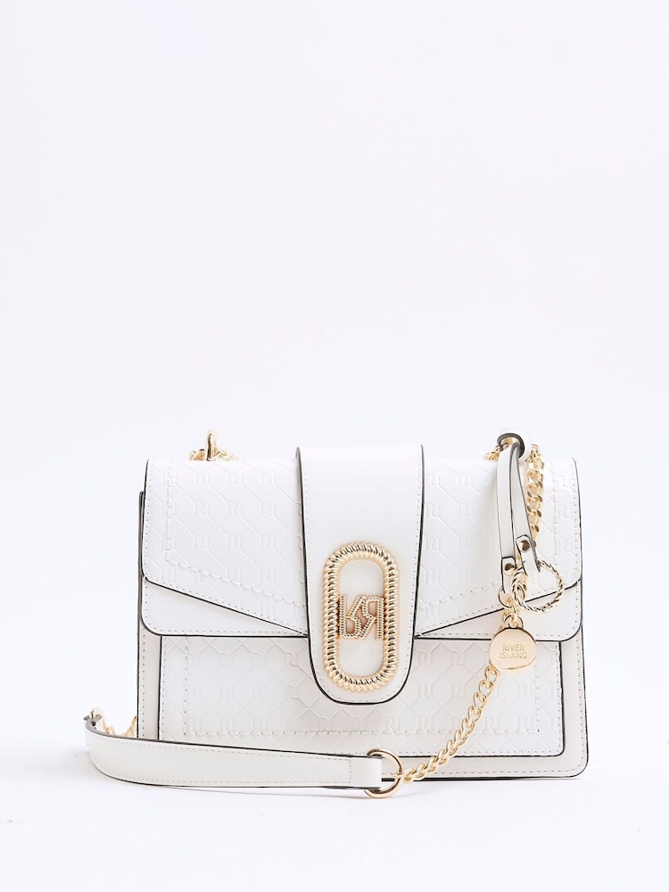 White - River Island Panelled Monogram Shoulder Bag - Image 1 of 1