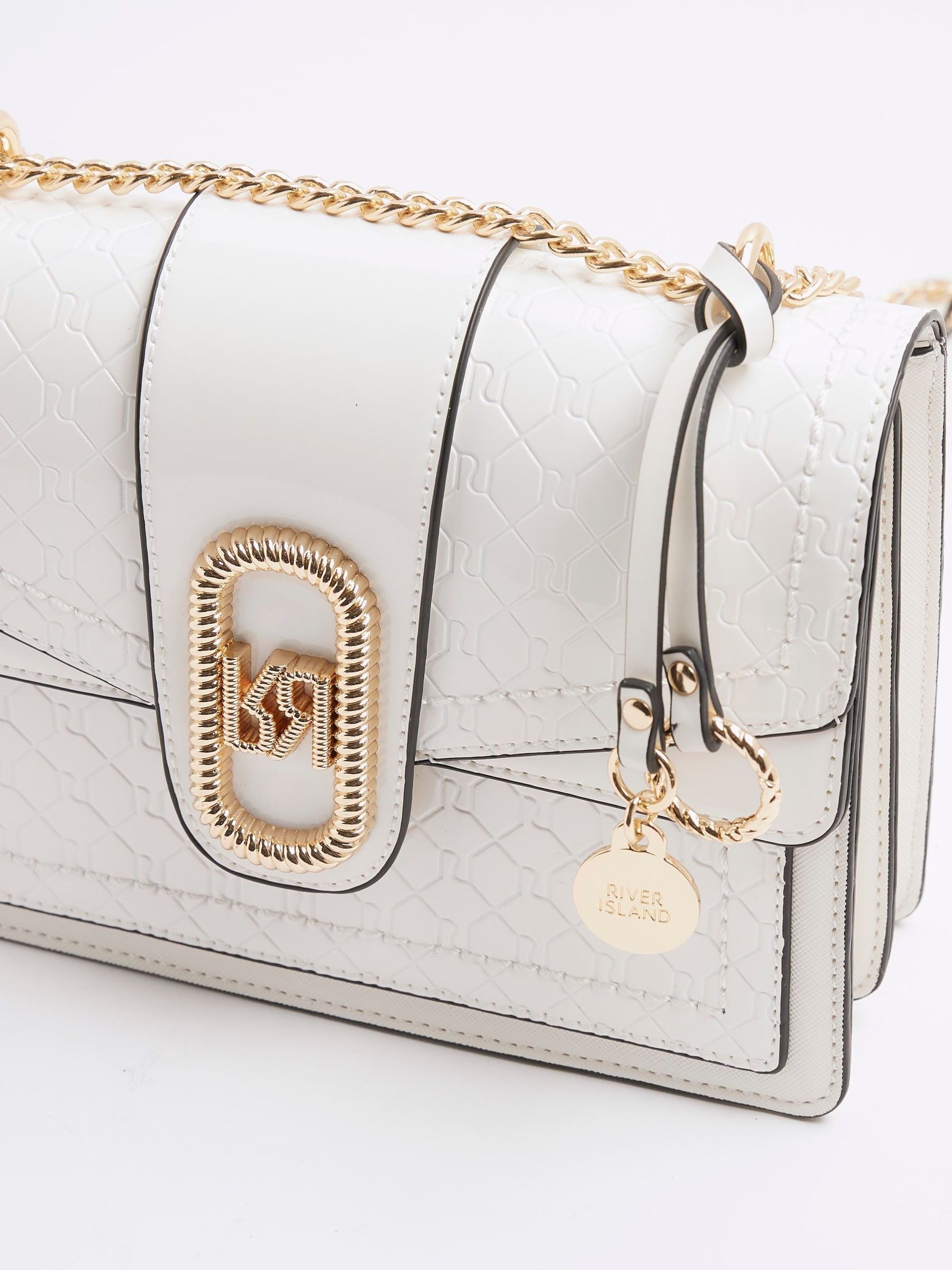 Buy River Island White Panelled Monogram Shoulder Bag from