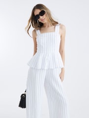 River Island White Stripe Peplum Jumpsuit - Image 1 of 4