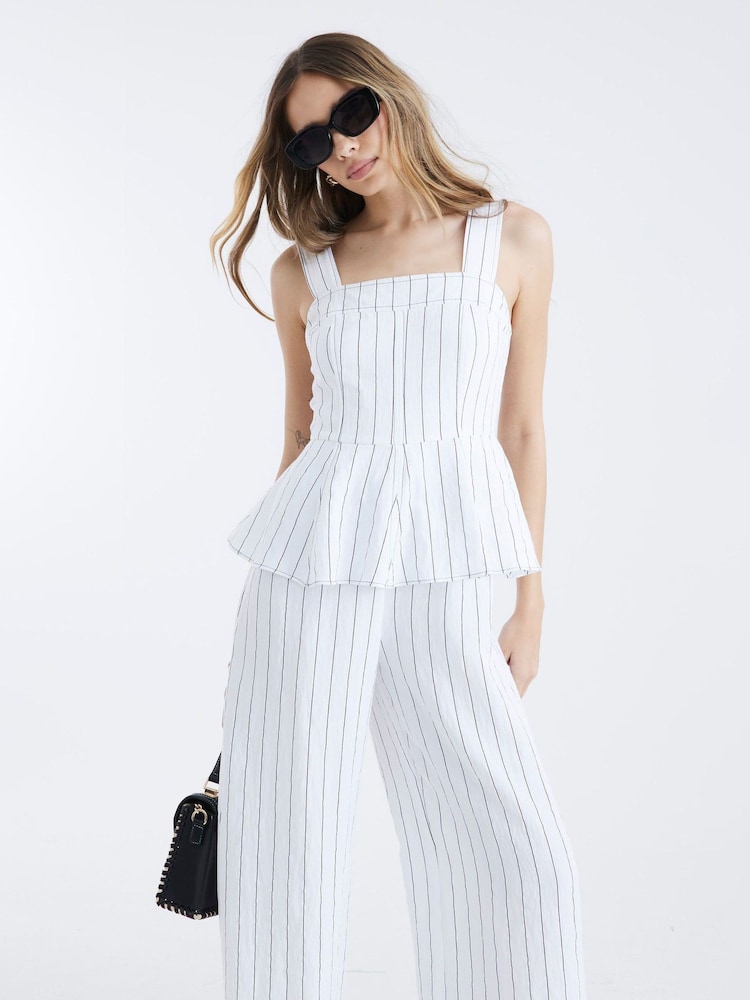 River Island White Stripe Peplum Jumpsuit - Image 1 of 4 River Island White Stripe Peplum Jumpsuit - Image 1 of 4