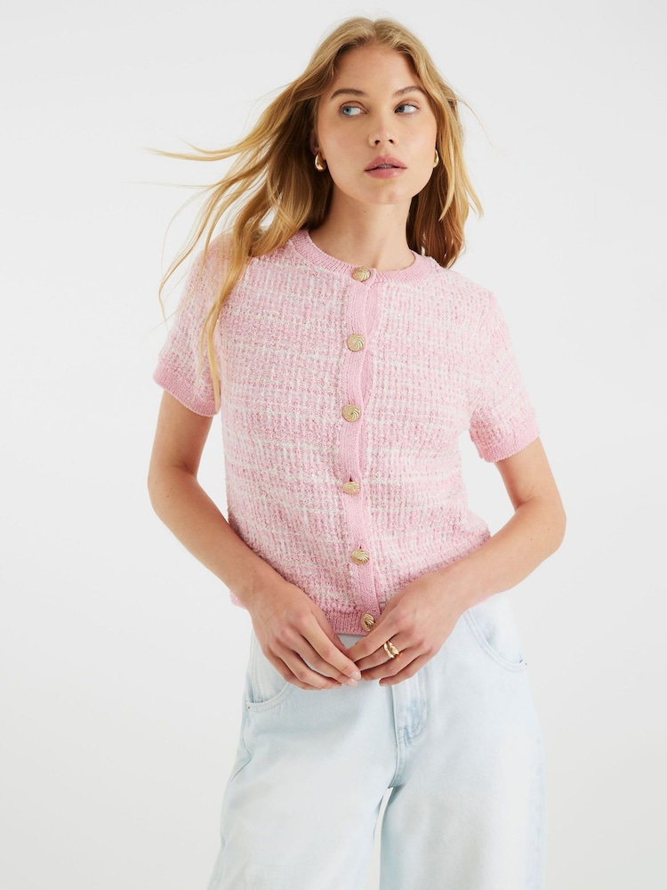 River Island Pink Short Sleeve Boucle Cardigan - Image 2 of 4