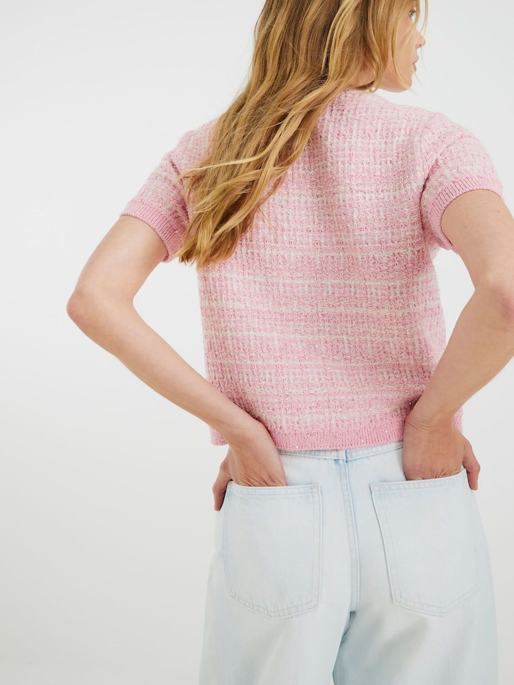 Buy River Island Pink Short Sleeve Boucle Cardigan from Next Italy