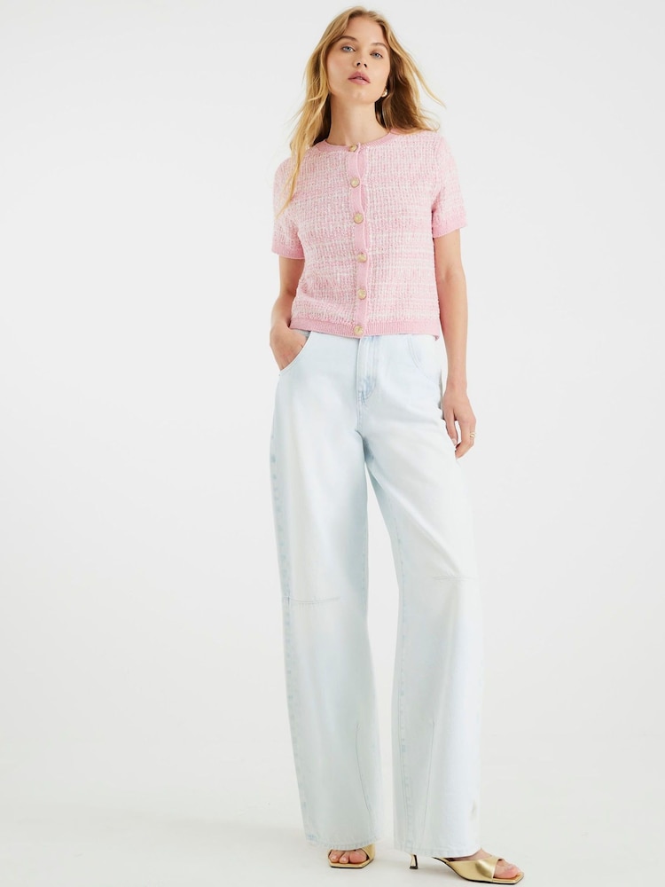 River Island Pink Short Sleeve Boucle Cardigan - Image 4 of 4