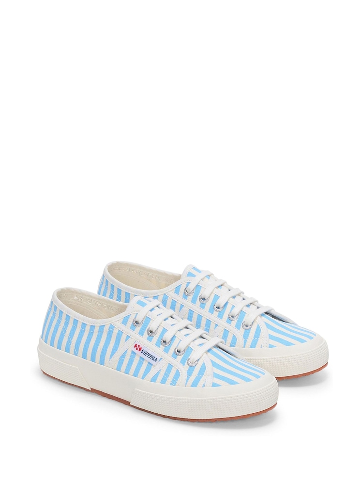 Superga 2750 Stripes Print Canvas White Trainers - Image 2 of 5 Superga 2750 Stripes Print Canvas White Trainers - Image 2 of 5