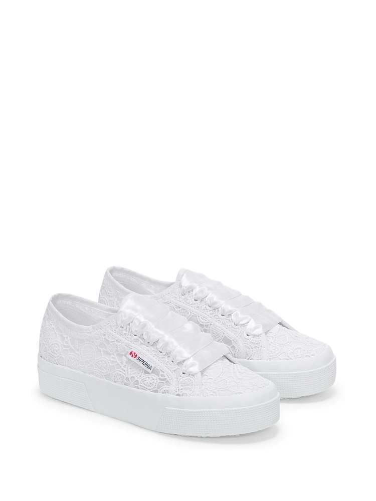 Superga 2740 FLOWER MACRAME Canvas White Trainers - Image 2 of 5