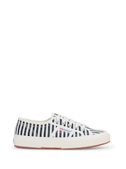 Superga 2750 Stripes Print Canvas White Trainers - Image 1 of 5