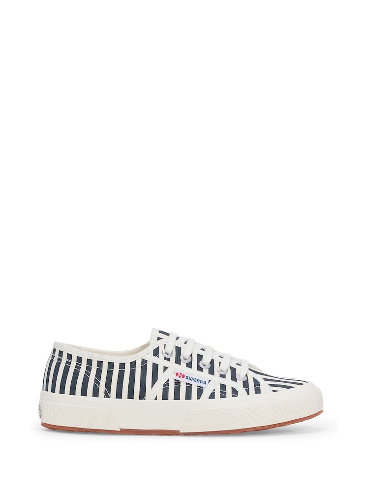 Superga 2750 Stripes Print Canvas White Trainers - Image 1 of 5